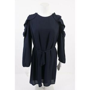 Eclair Womens Ruffled A-line Dress M Navy Blue
